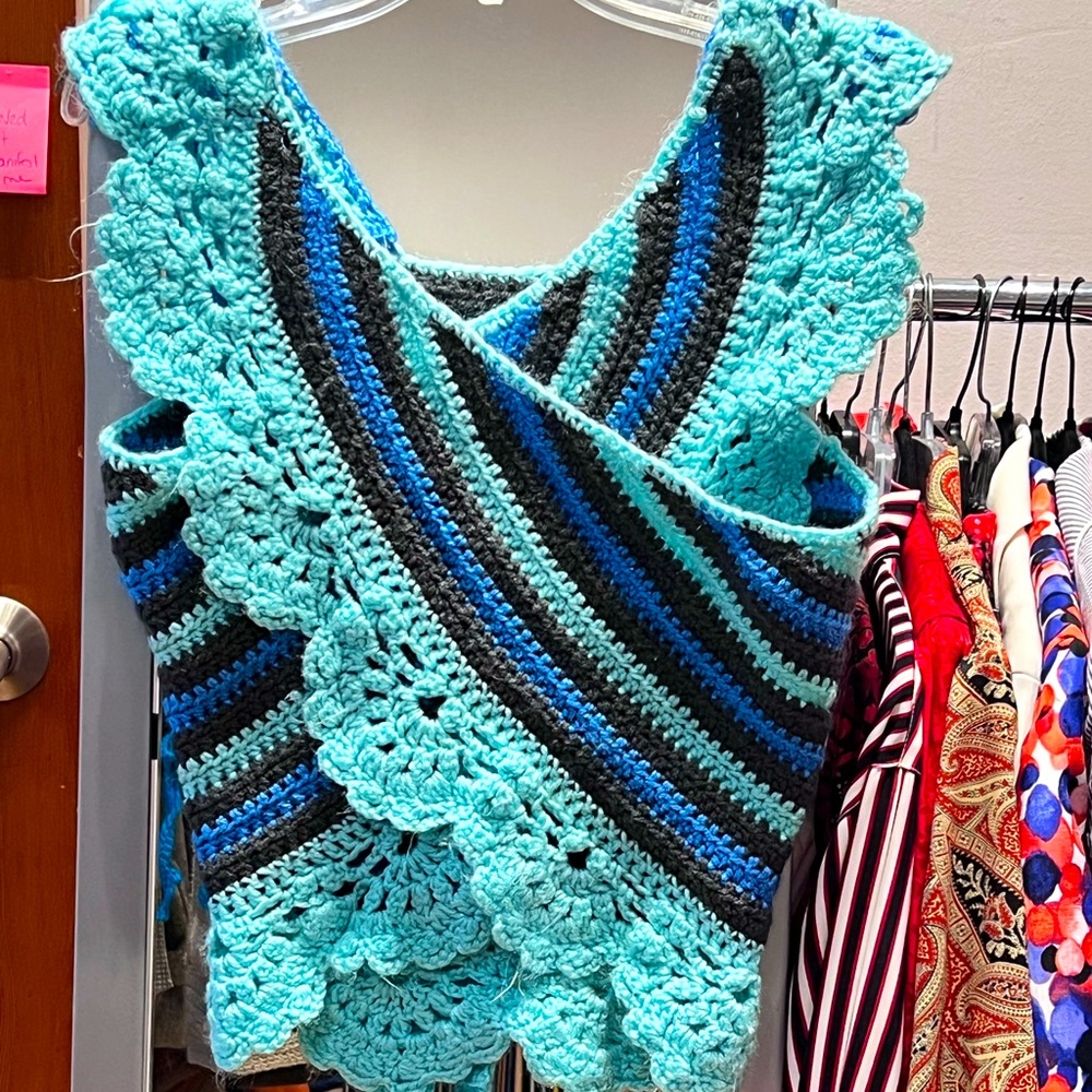 COPY - Crocheted crossover vest with waist tie Large hand crafted